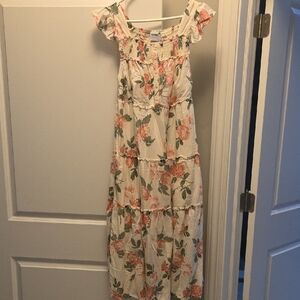 Old Navy Cream Maxi Dress with Pink Floral Print Small